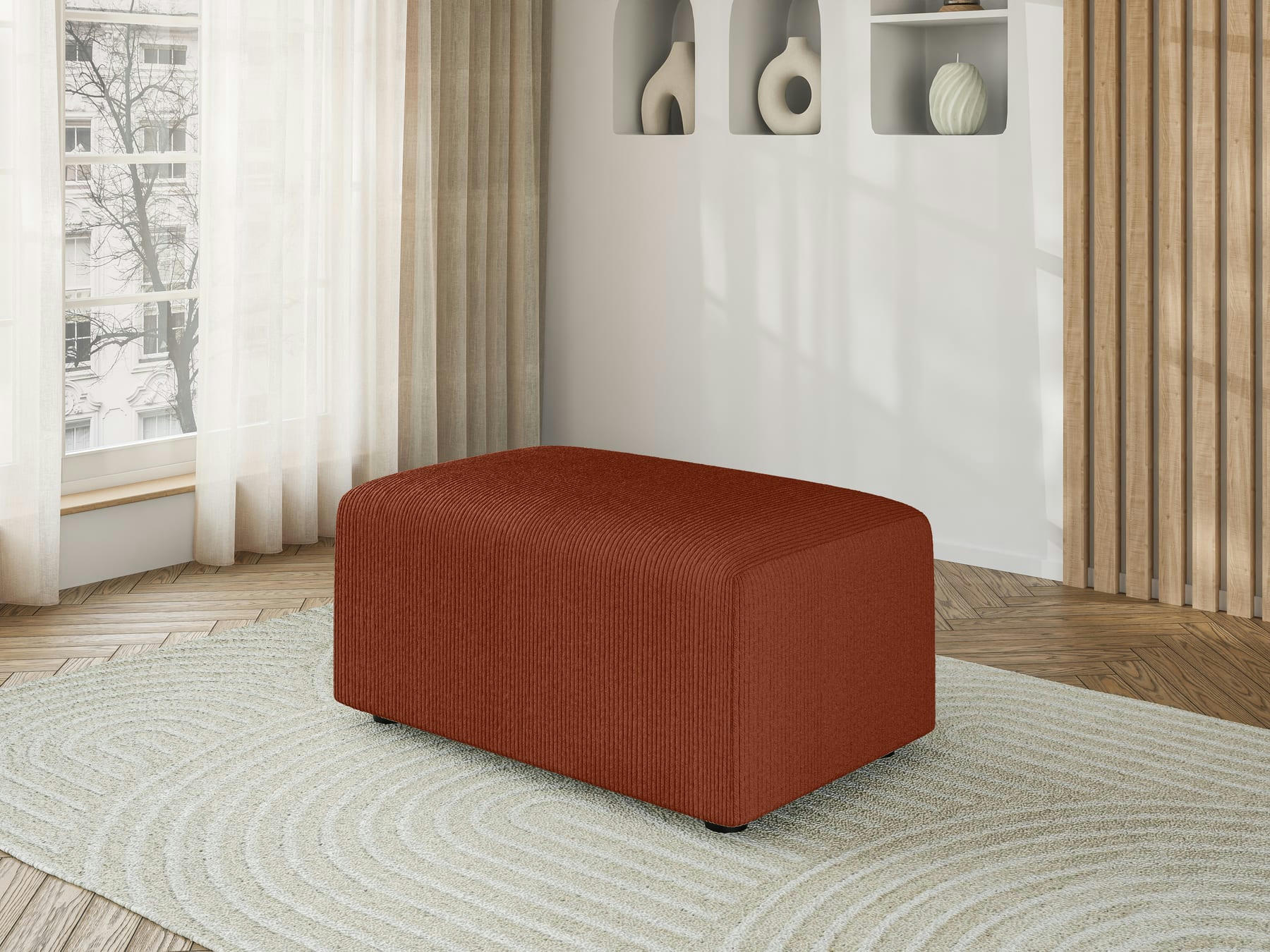 LEO - Pouf carré en velours côtelé   terracotta