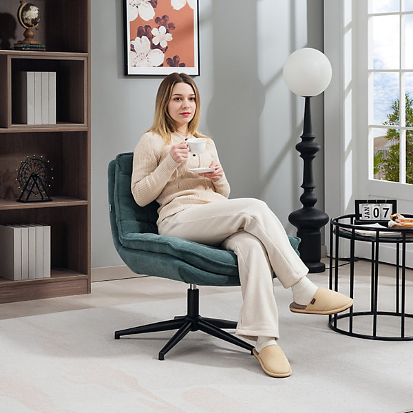Chaise de Bureau Sans Accoudoirs - Réglable en Hauteur avec Double Rembourrage - Tissu Polyester Vert Foncé 76x65,5x80 cm