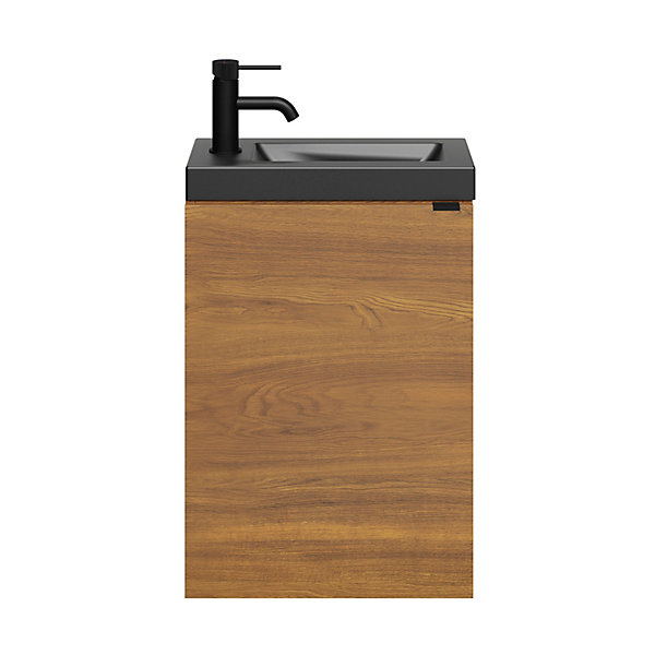 Meuble lave-mains suspendu effet noyer l.44 cm Imandra   plan vasque noir céramique Nira, GoodHome