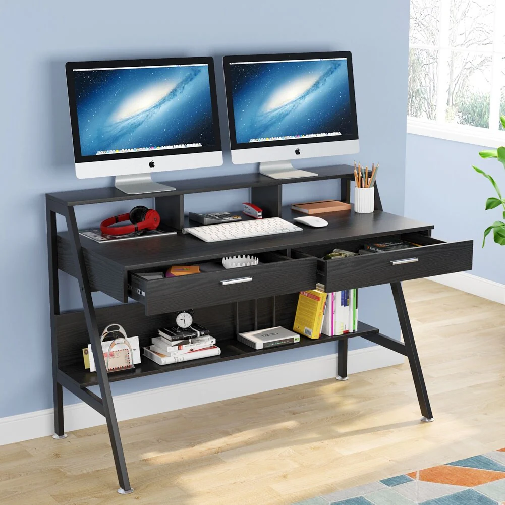 47 Computer Desk with Drawers & Shelf & Monitor Stand Riser