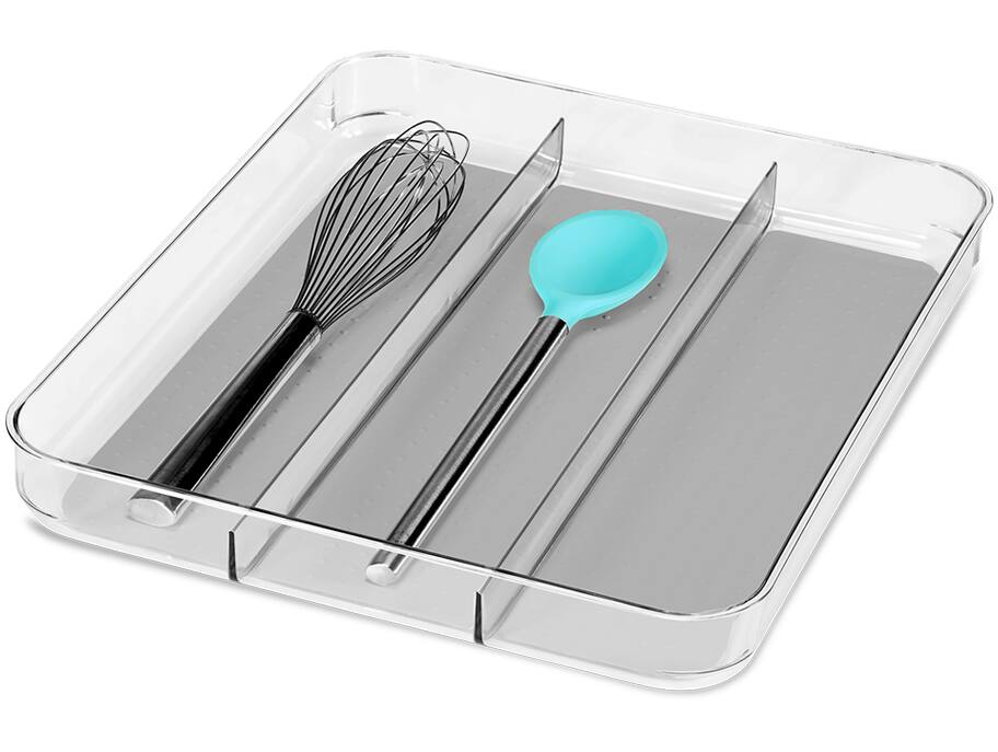 Madesmart Large 3-Compartment Drawer Storage Organizer Tray/Bin For Kitchen/Vanity/Office, Clear