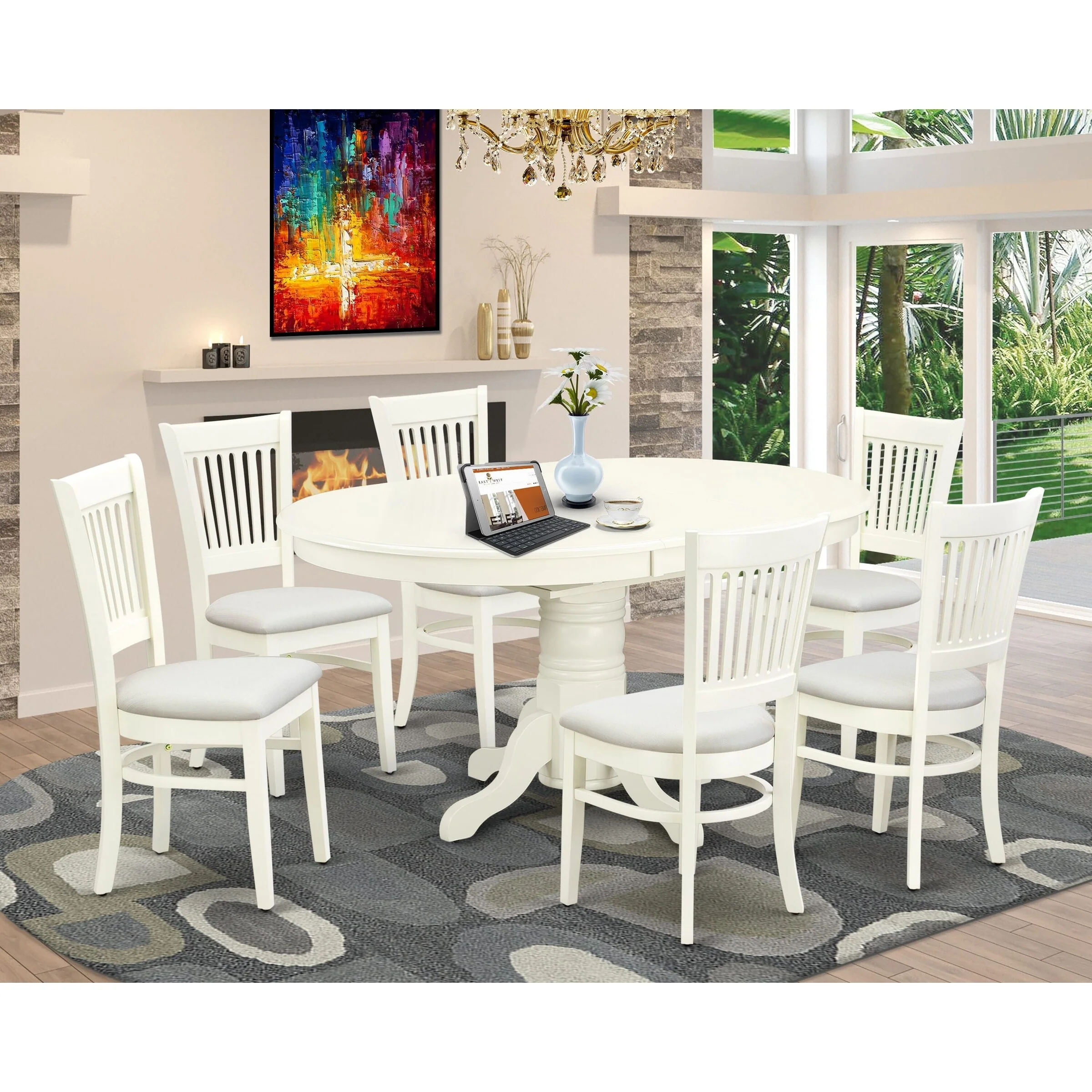 East West Furniture Kitchen Table & Chairs Set- an Oval Dining Table and Dining Chairs, Linen White (Pieces & seat options)