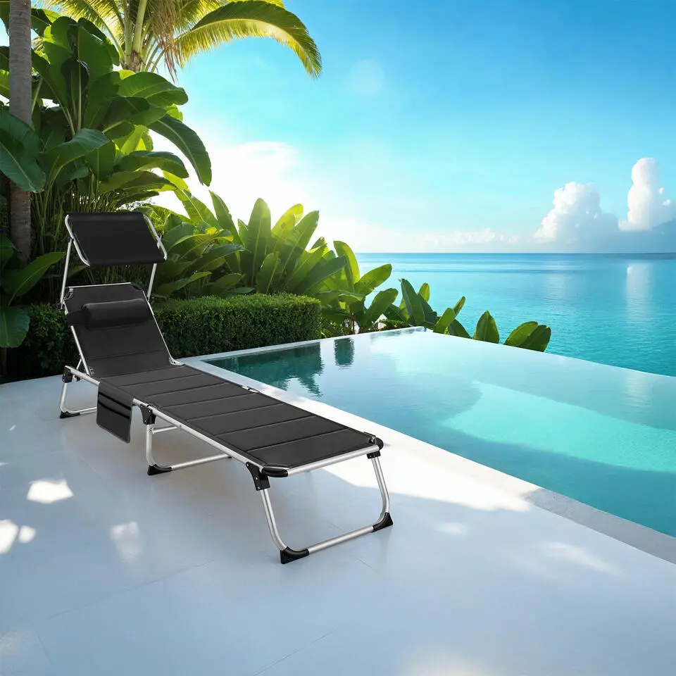 tectake Ligbed Lorella gestoffeerd, inklapbaar, Zwart