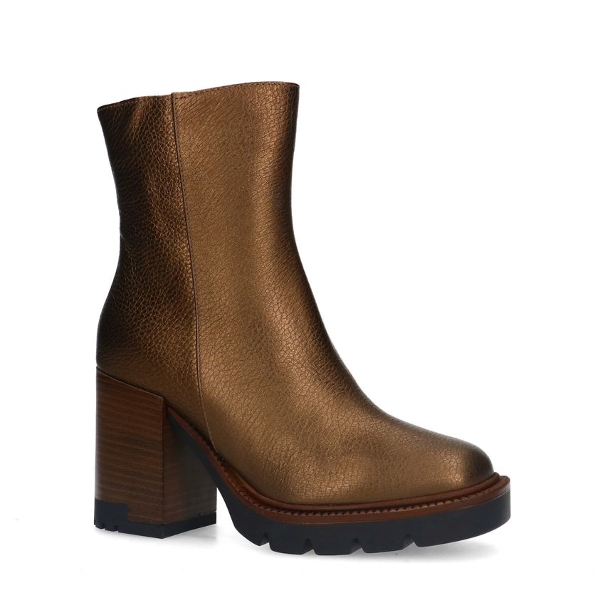 Manfield Bronskleurige leren enkellaarsjes