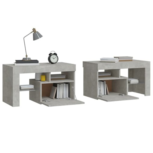 NNEVL Bedside Cabinets 2 pcs with LED Lights Concrete Grey 70x36.5x40 cm