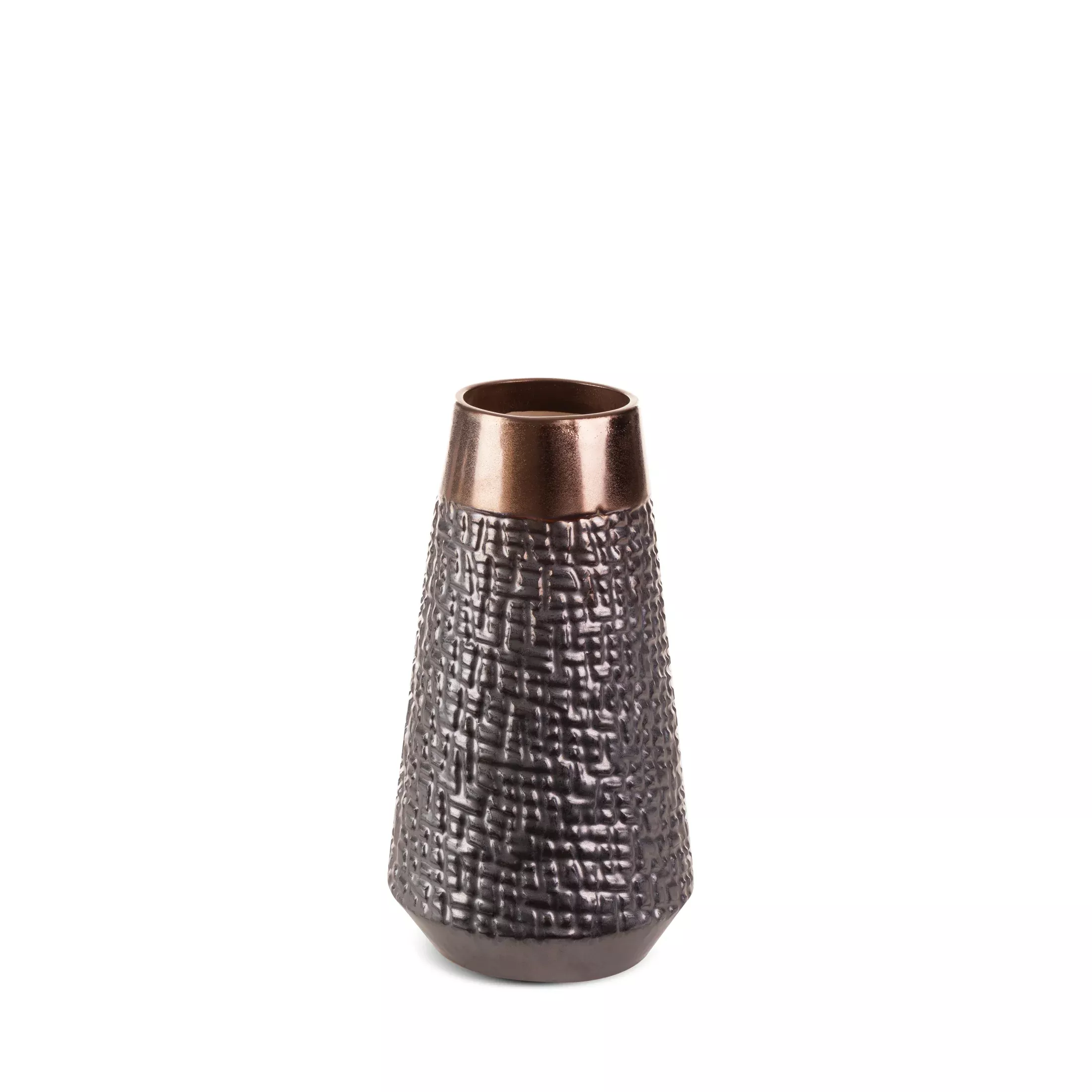 Wazon ceramiczny stalowo-brązowy z wytłaczanym wzorem średnica 14x26 cm MORENA