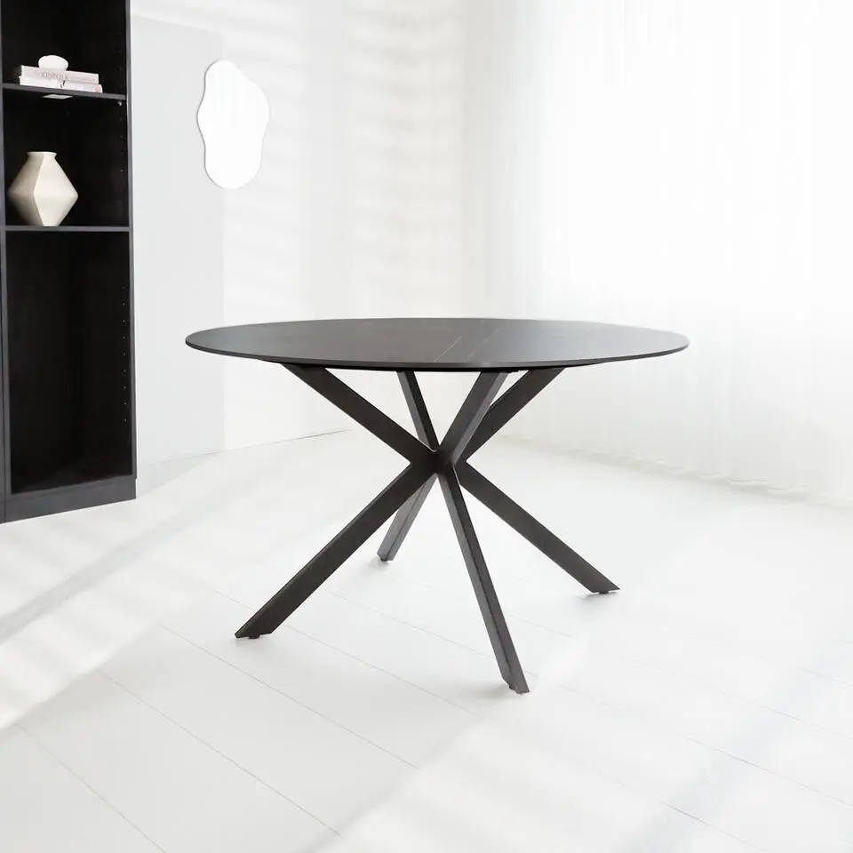 Ronde eettafel Yuna &Oslash;130 cm marmerlook zwart - Stoneware - Zwart