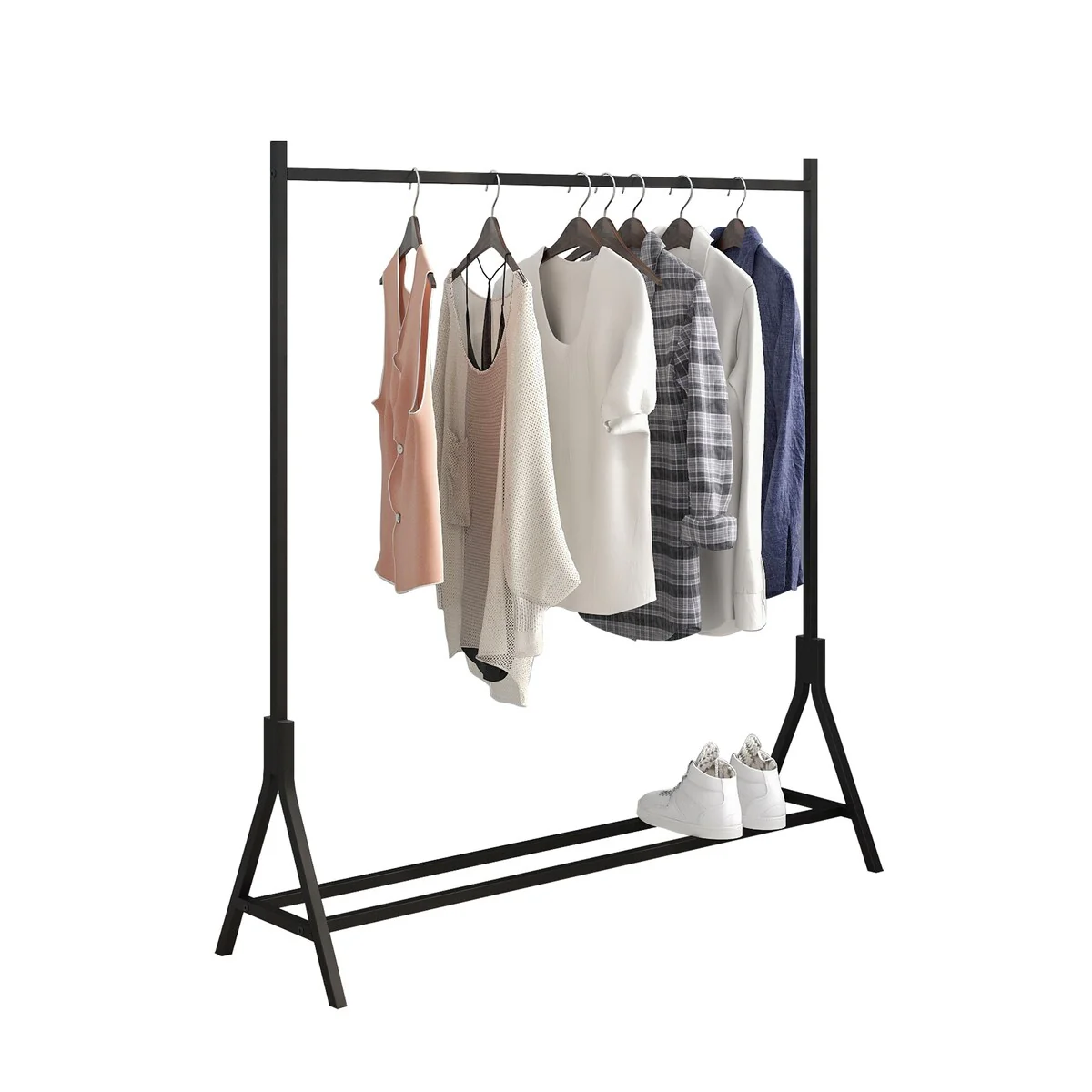 Rack Freestanding Hanger Multi-functional Single pole Bedroom Clothing Rack Bedroom, Black