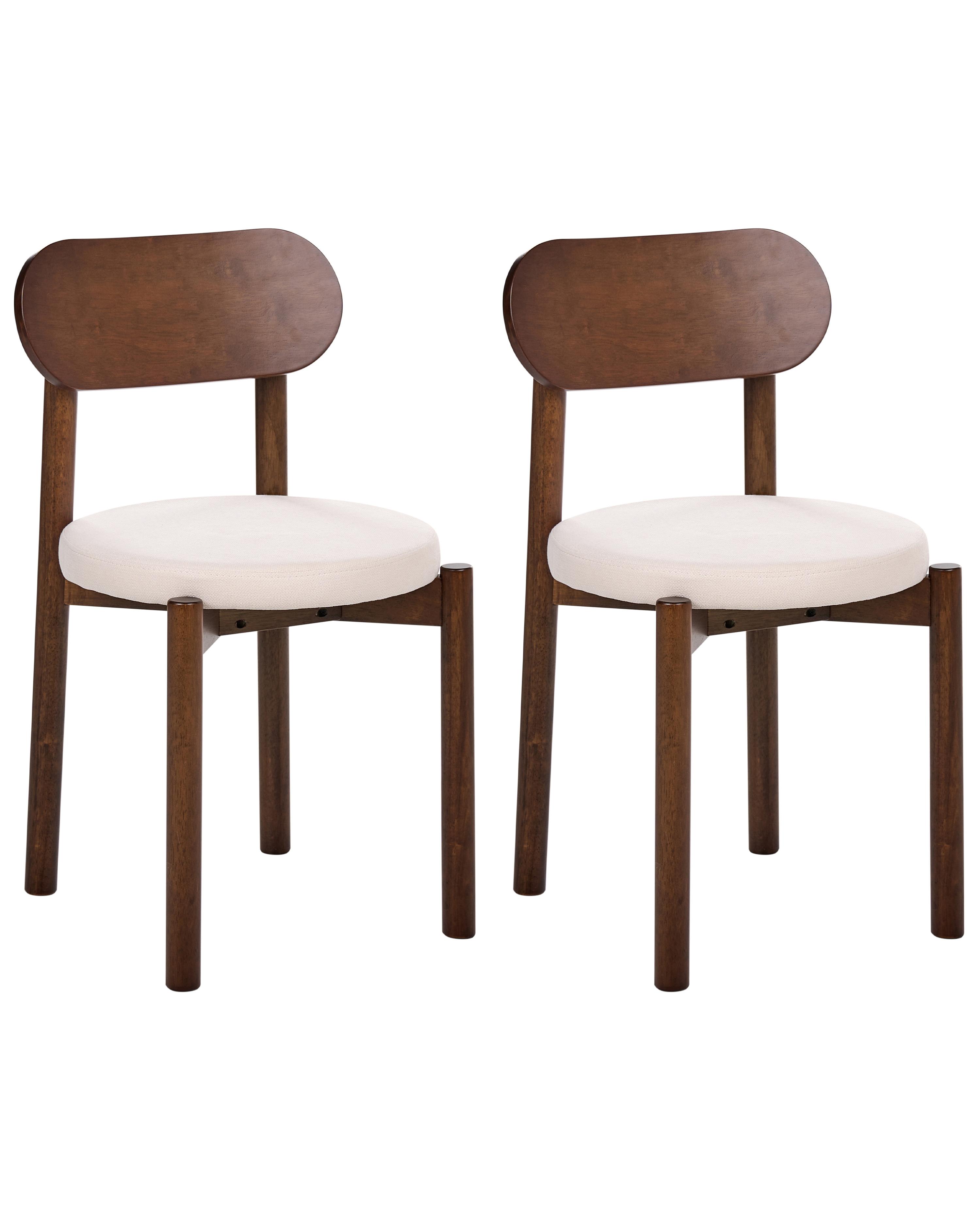 Set of 2 Dining Chairs PAULINA Wood Brown/ Light Beige