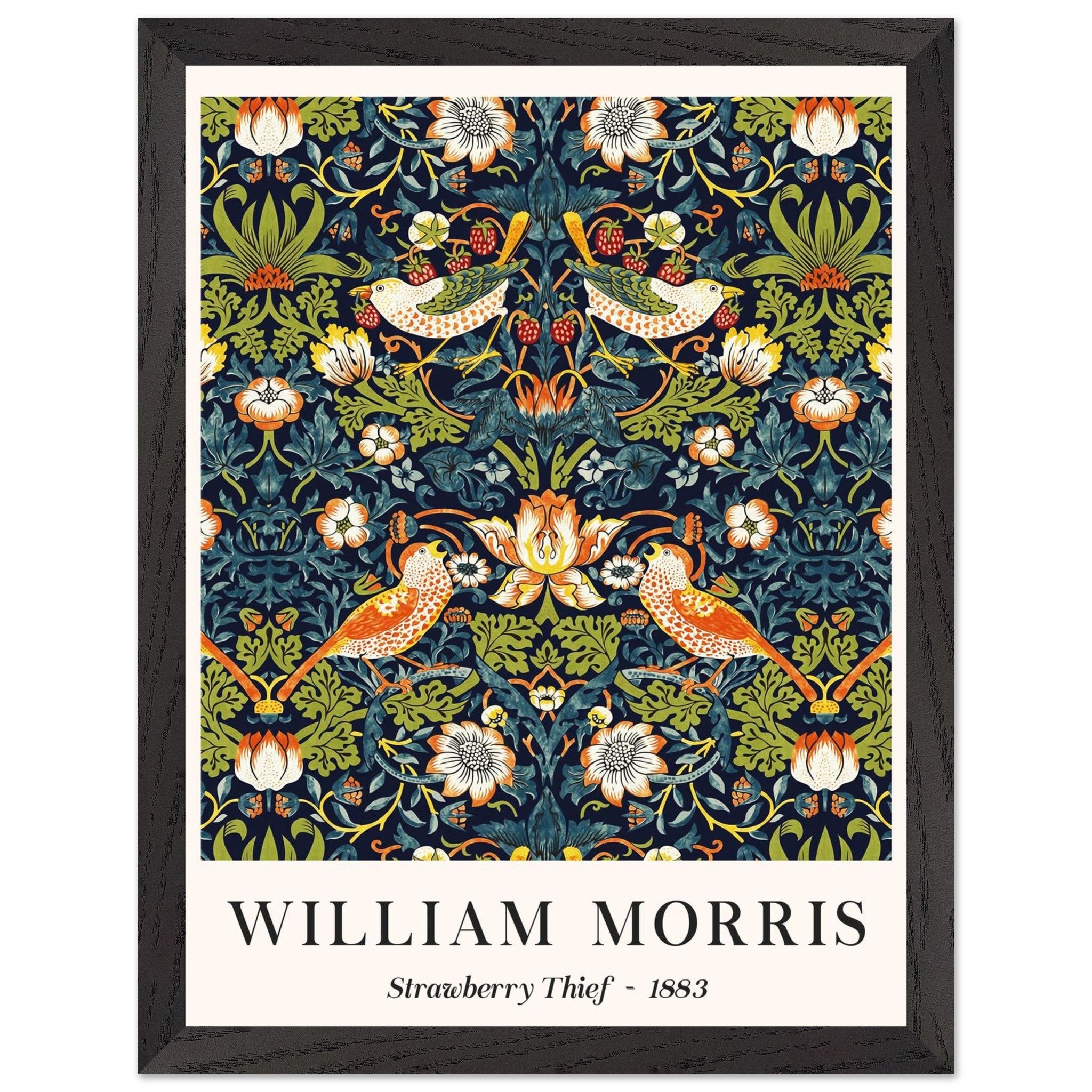 Artfulprints Poster met Lijst William Morris - Strawberry thief  - 30x40 cm - Donkergroen