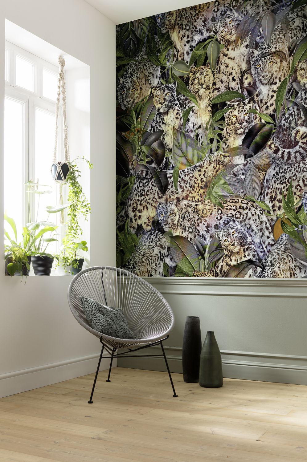 Sanders & Sanders fotobehang panters groen, grijs en beige - 200 x 250 cm - 612729