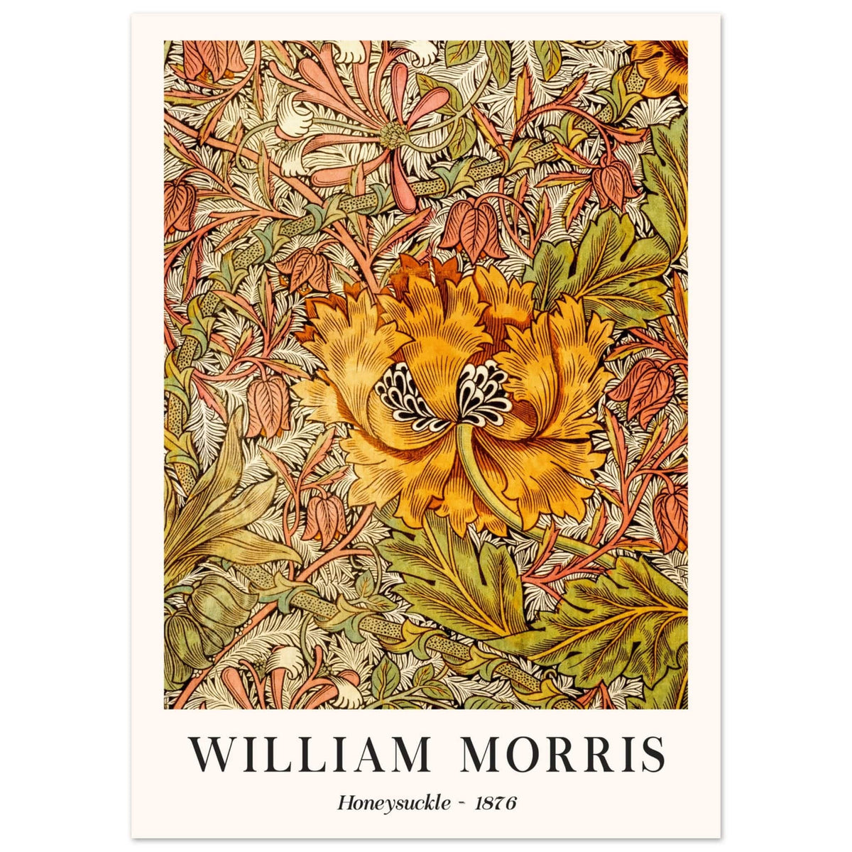 Artfulprints Poster William Morris - Honeysuckle II 1876  - 50x70 cm - Oranje