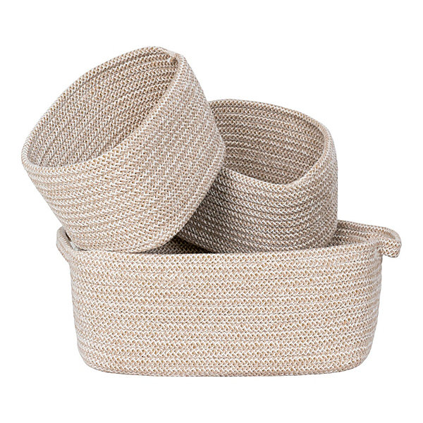 Lot de 3 Paniers Décoratifs de Rangement Teixo, Beige, Coton, 33x23x13 cm, Seven Design