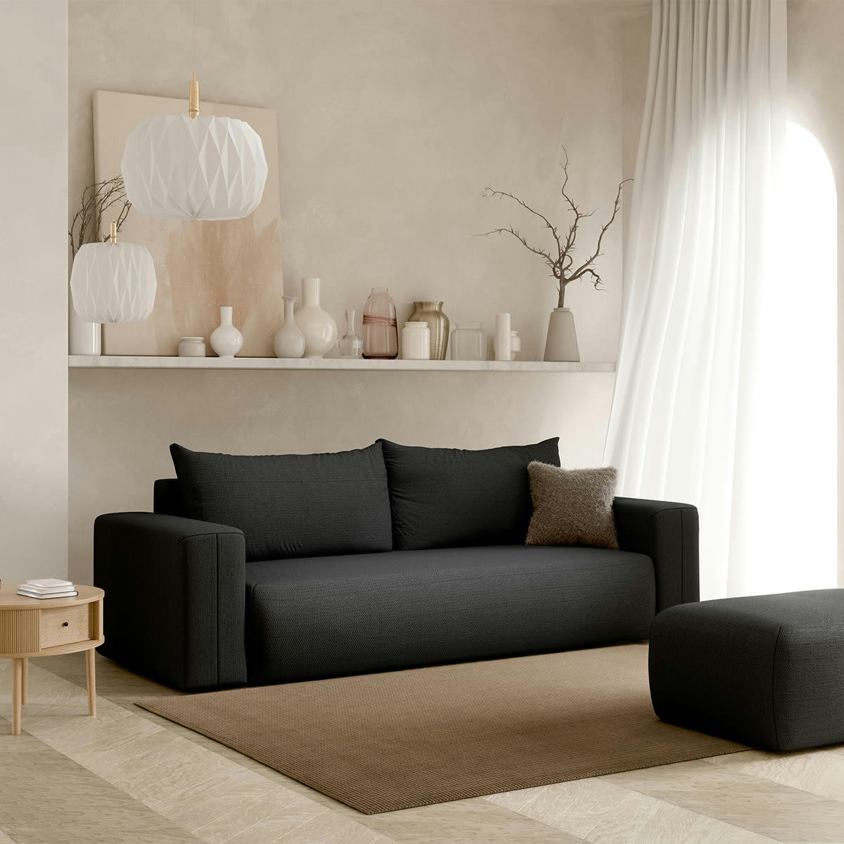 - Canapé convertible 3 places coffre gris