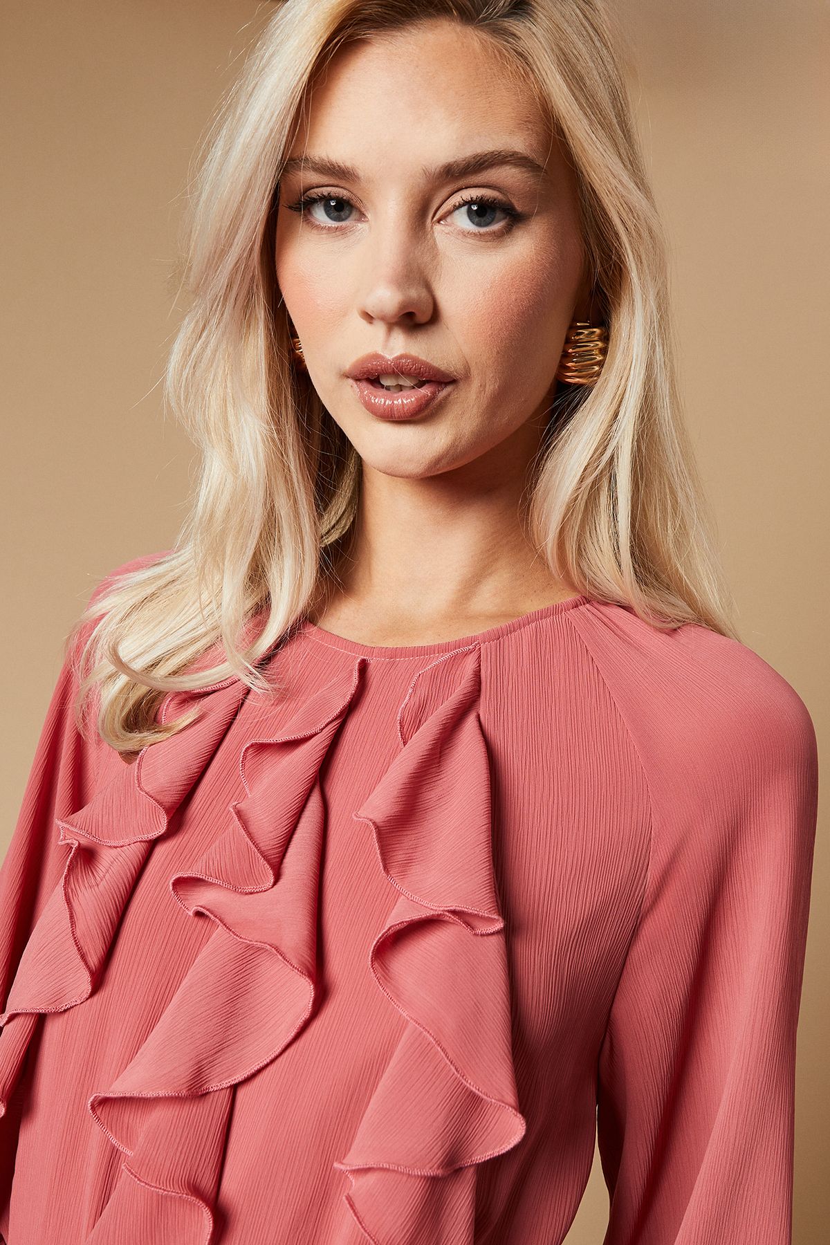 Oasis Ruffle Chiffon Belted Midi Dress