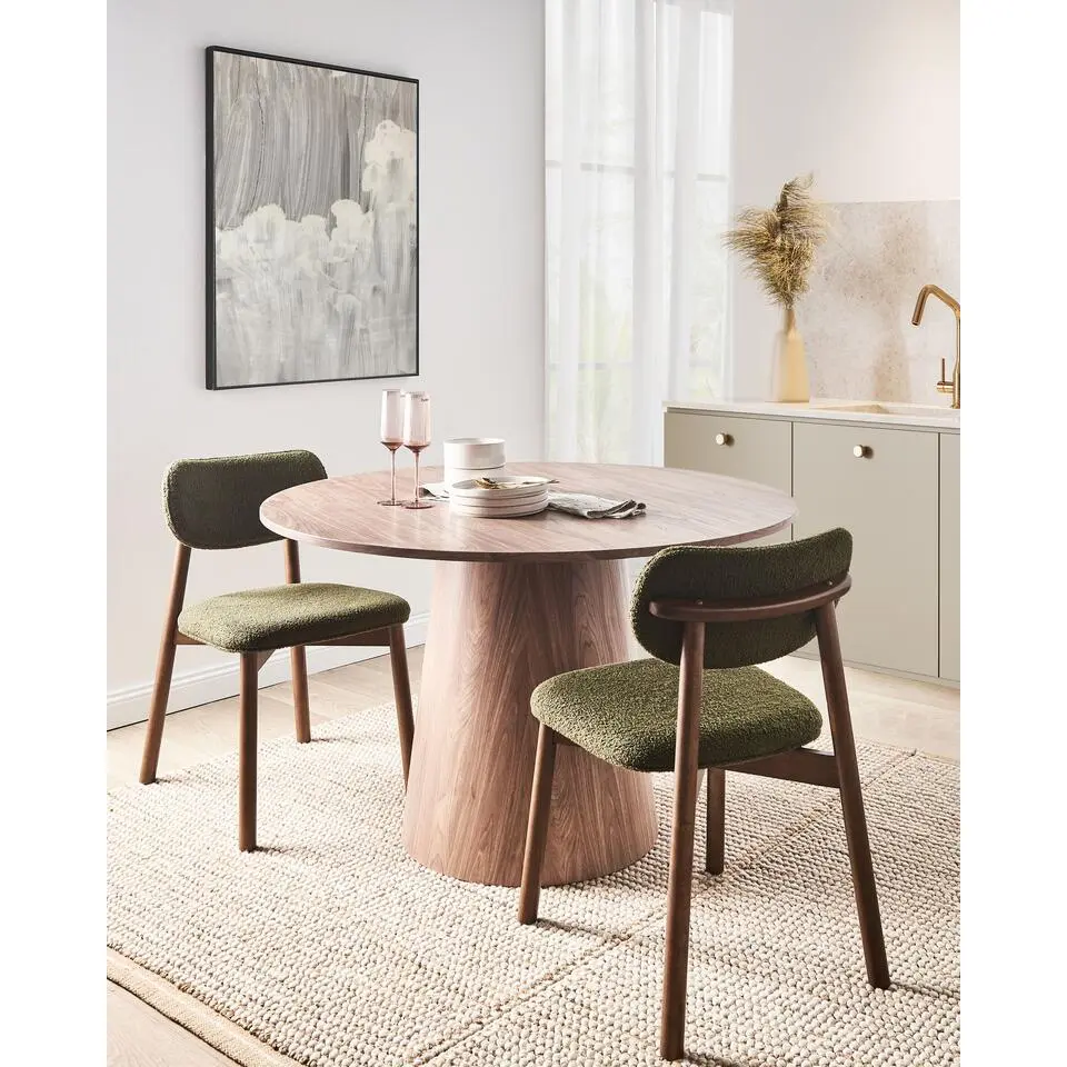 MILLS - Eetkamerstoel set van 2 - Donkerbruin/Groen - Rubberhout