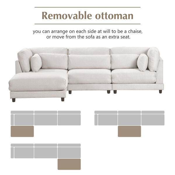 Stylish L Shaped Sofa with Ottoman & Comfortable Waist Pillows, Beige
