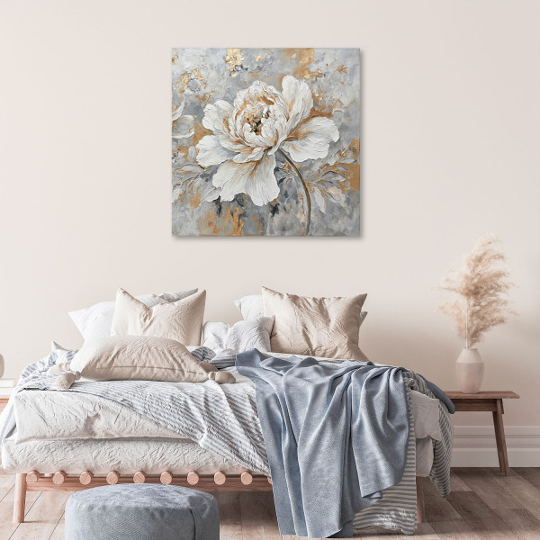 Feeby Obraz na płótnie, Róża Kwiat Srebrny Złoty 30x30