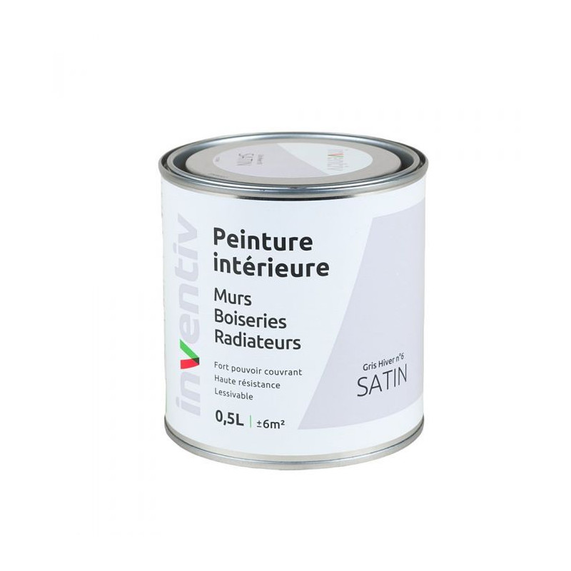Peinture pour mur boiserie radiateur Gris Hiver n°6 satiné 0,5 L INVENTIV