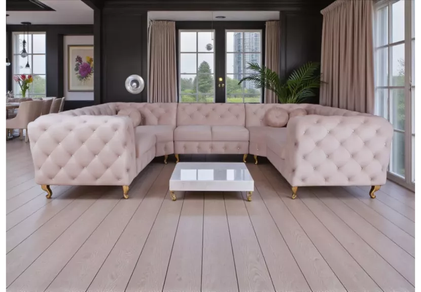 Luksusowy narożnik Chesterfield Moet U z ergonomicznym siedziskiem