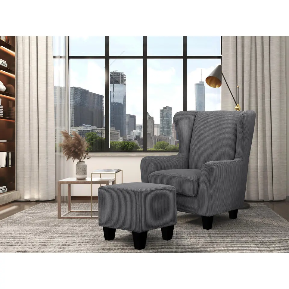 Zhili - Fauteuil kruk van stoff antraciet