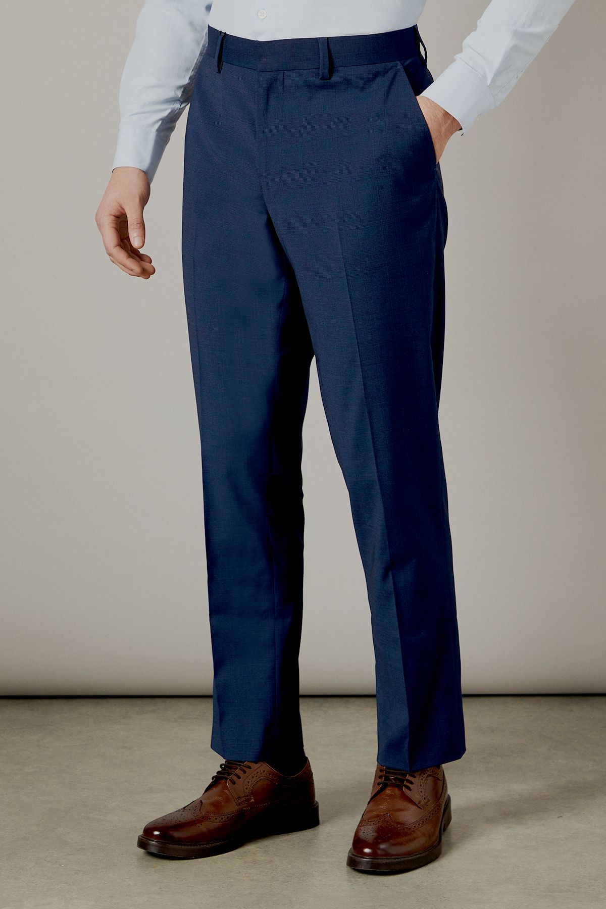 Burton Navy Blue Check Tailored Fit Trousers