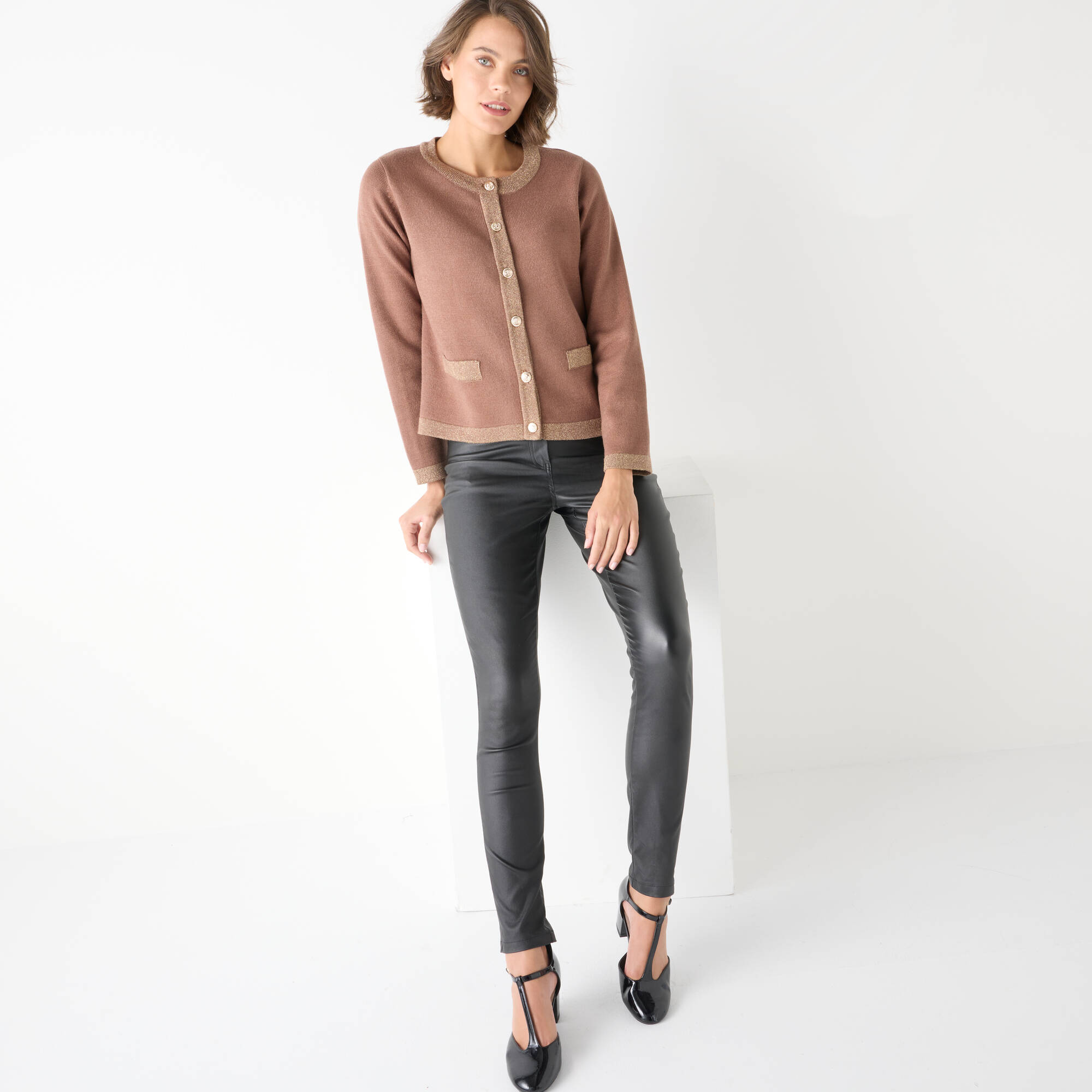 Cardigan boutons dorés, détails brillants