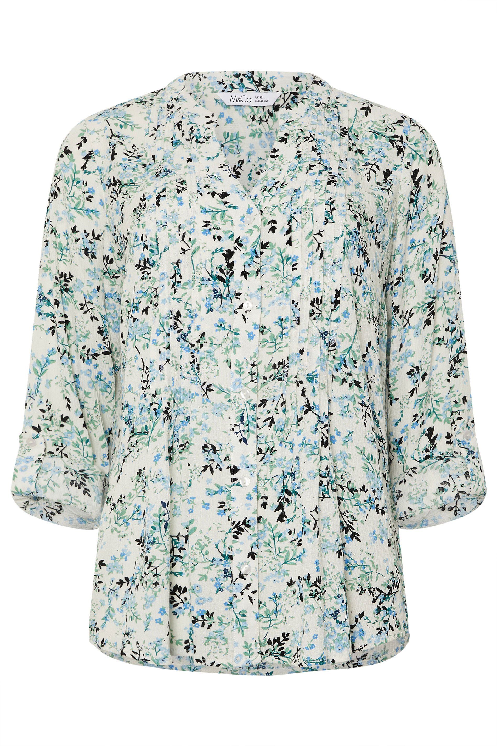 M&Co Floral Print Pintuck Blouse
