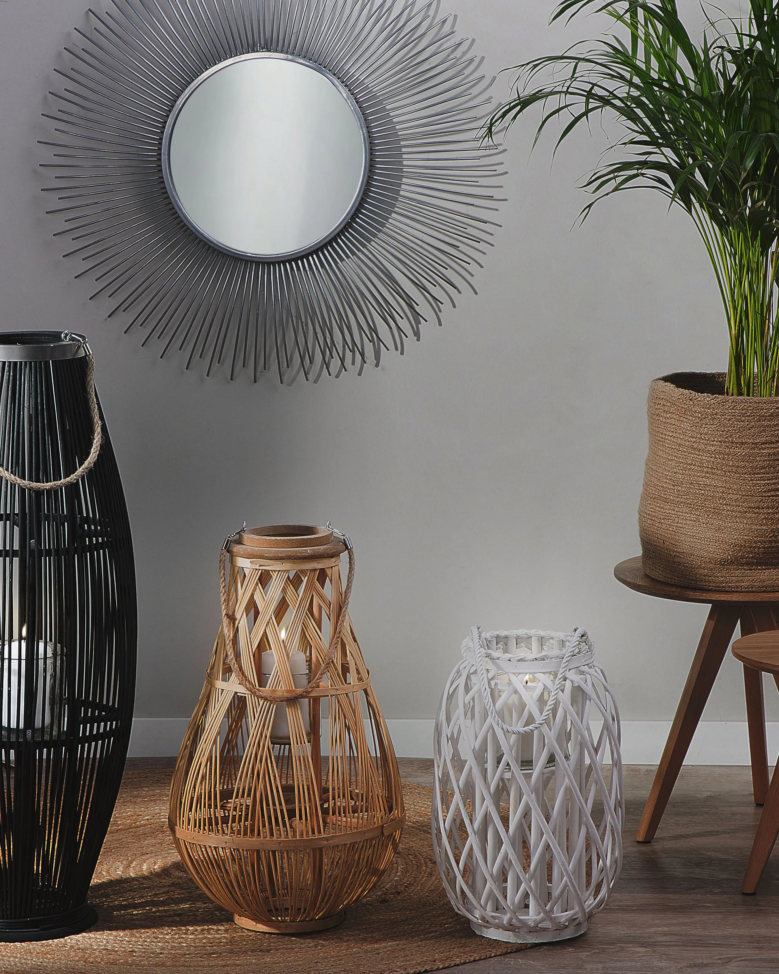 Lantern MAURITIUS Willow Wood 40 cm White