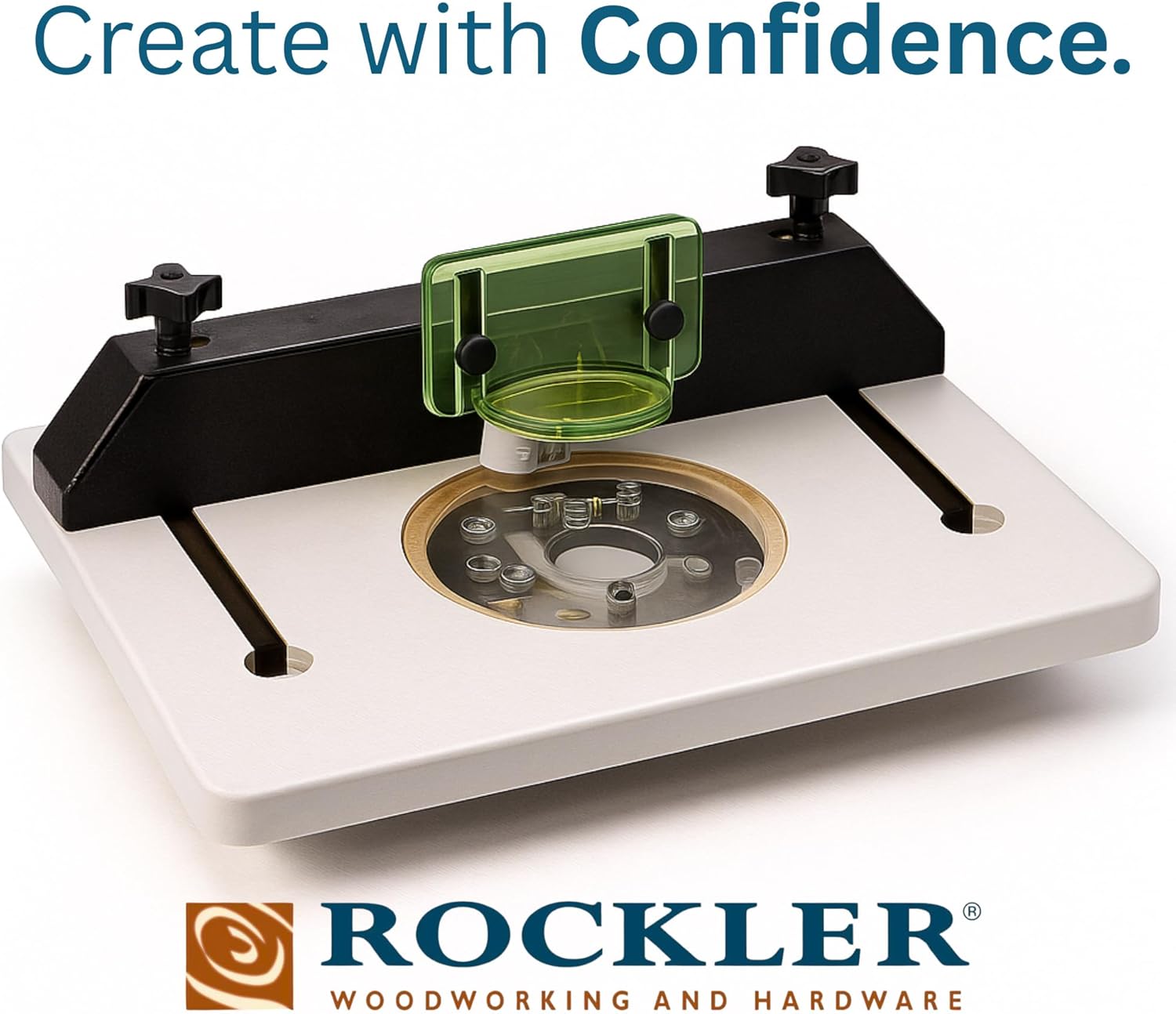 Rockler Trim Router Table – Adjustable Table Router w/Pre-Drilled Holes on Back - Router Table w/High-Visibility Bit Guard, 1/4 Thick Acrylic Base – Router Tools for Woodworking
