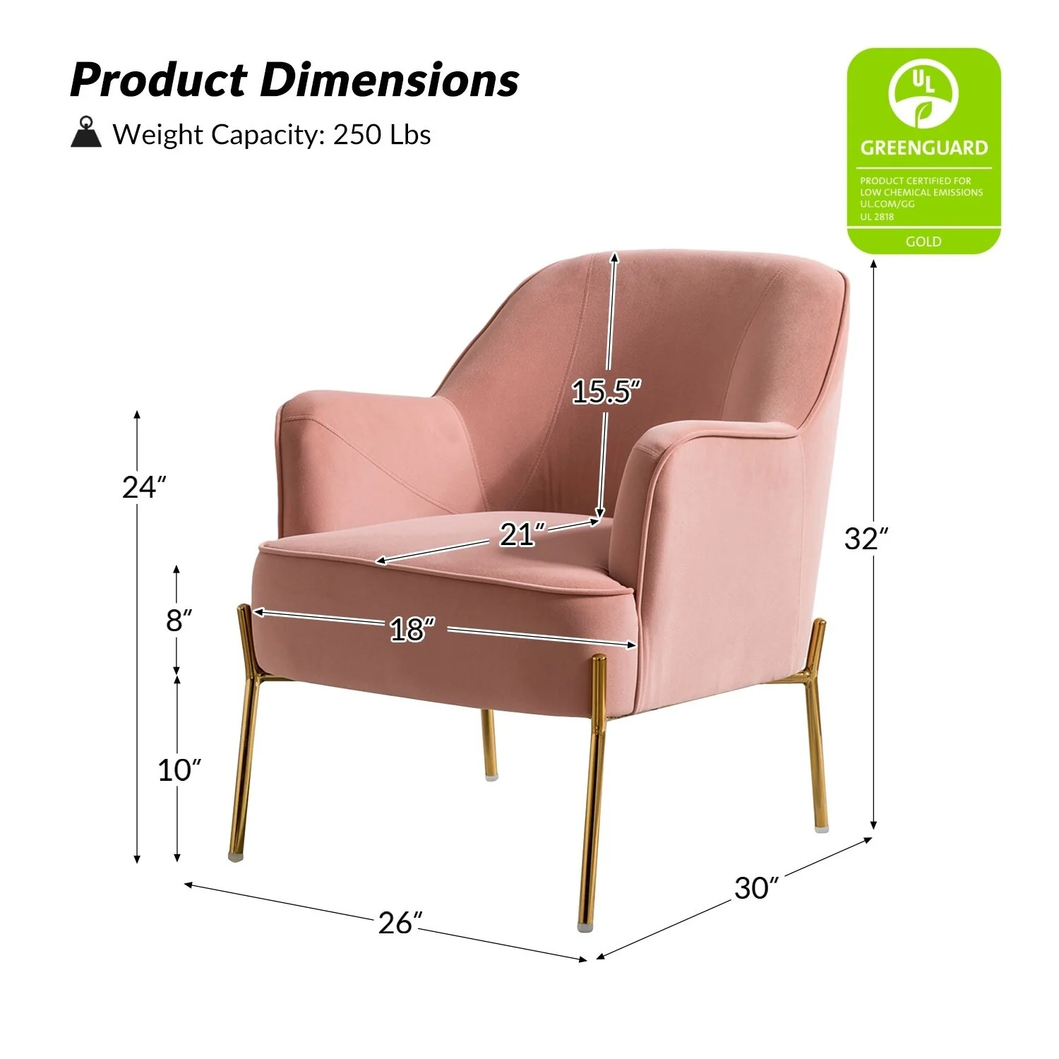 Marina Modern Velvet Accent Chair with Golden Legs Set of 2 by HULALA HOME