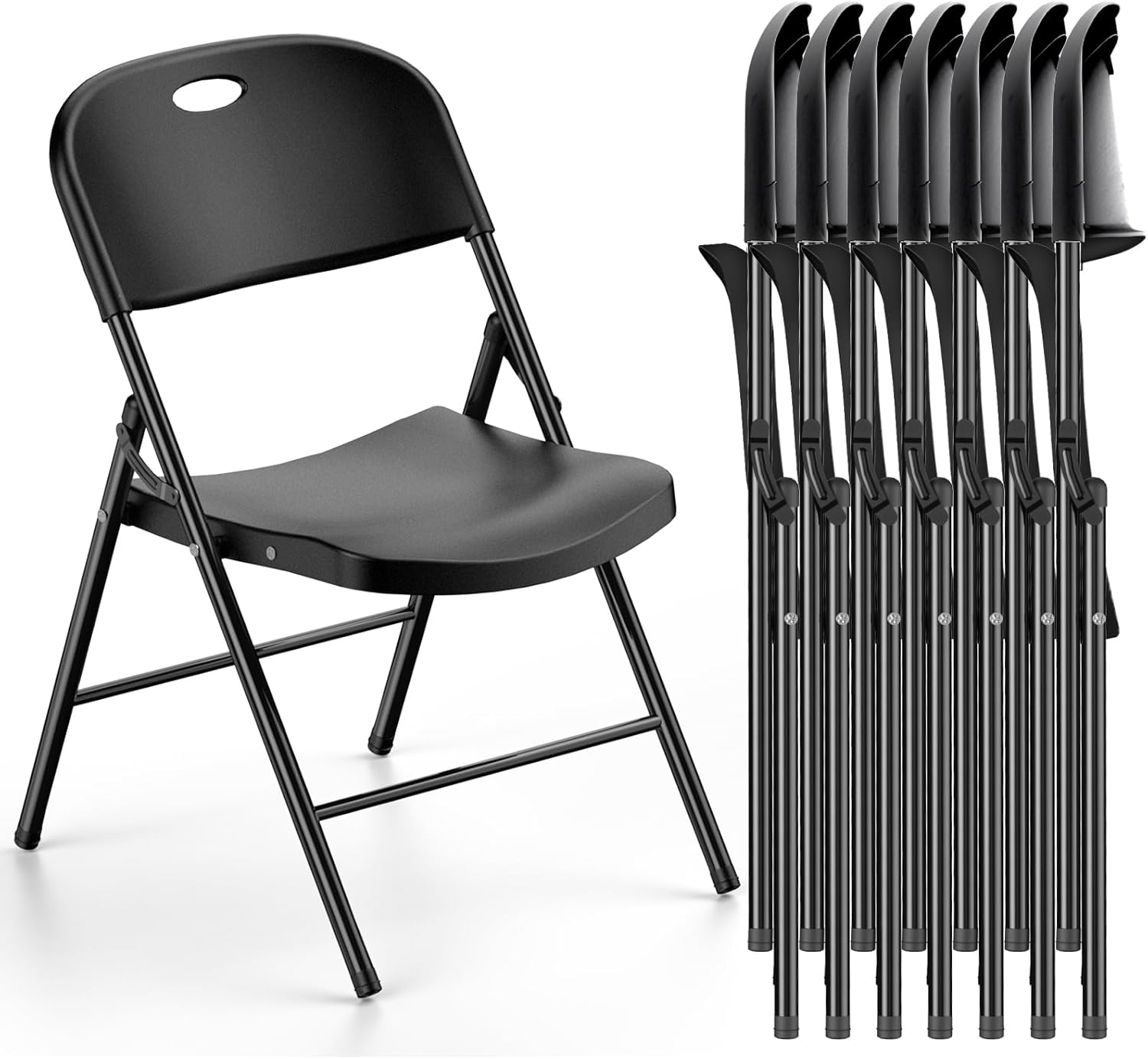 Nazhura 350 Weight Limit Heavy Duty Plastic Folding Chair with Reinfoced Steel Frame for Indoor and Outdoor, Wedding, Party, Restaurant, Meeting Room, Patio and Garden (8, Black)