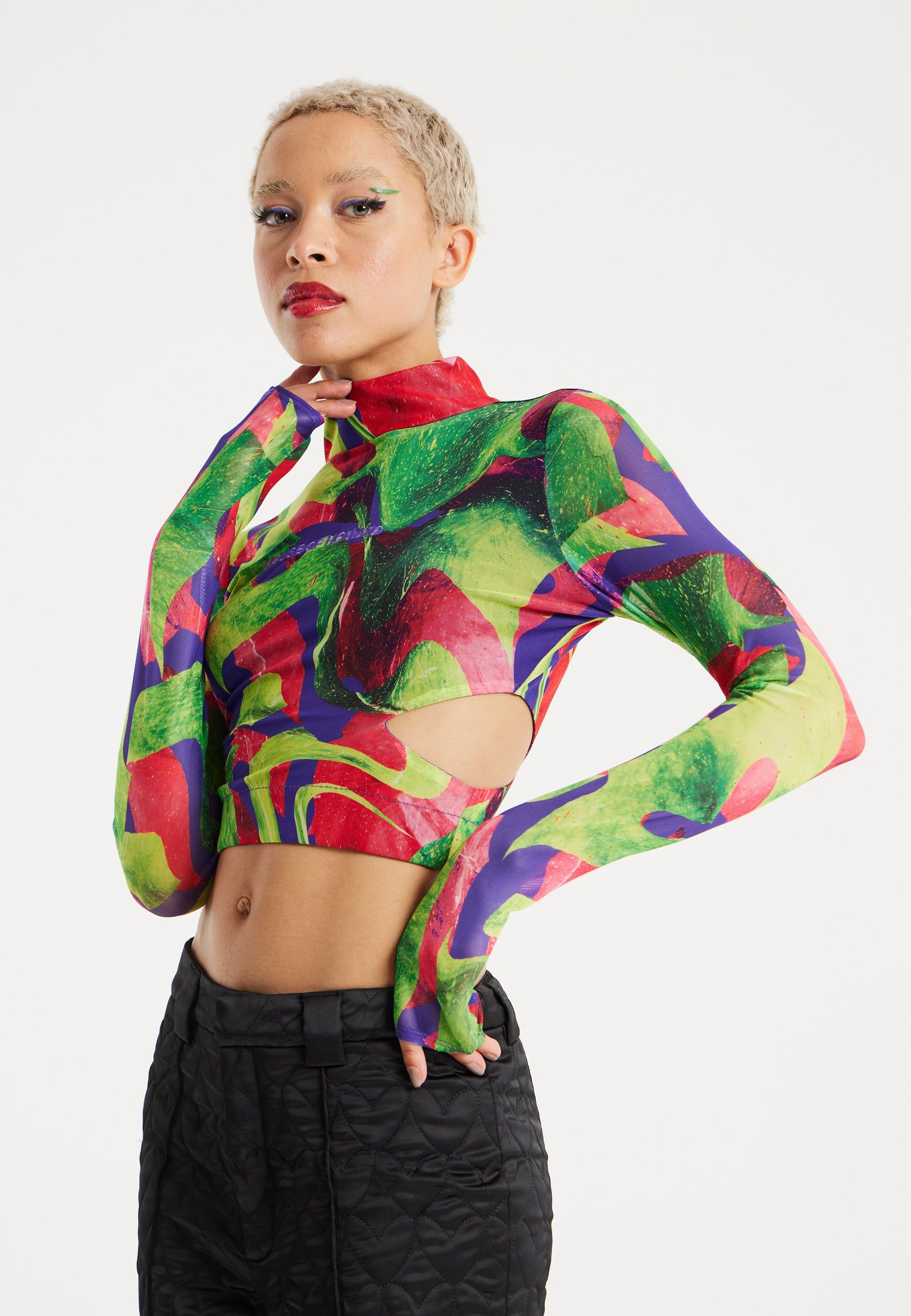 House of Holland Abstract Multicolour Print Crop Top