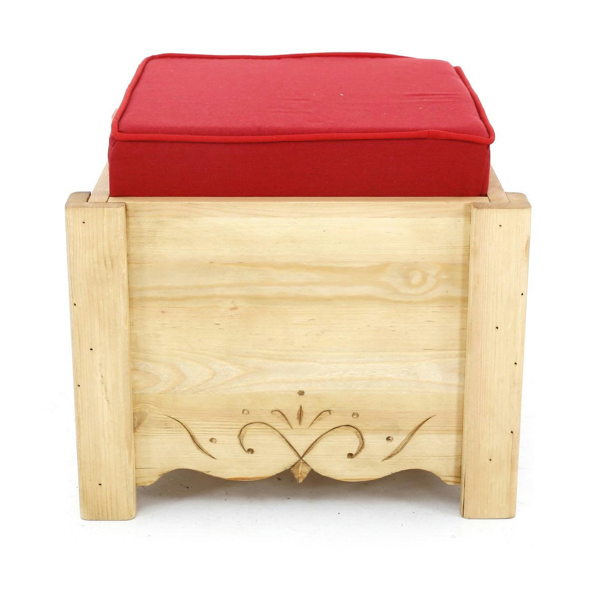 DAHU - Pouf coffre de rangement pin massif sculpté Liso rouge Aspin