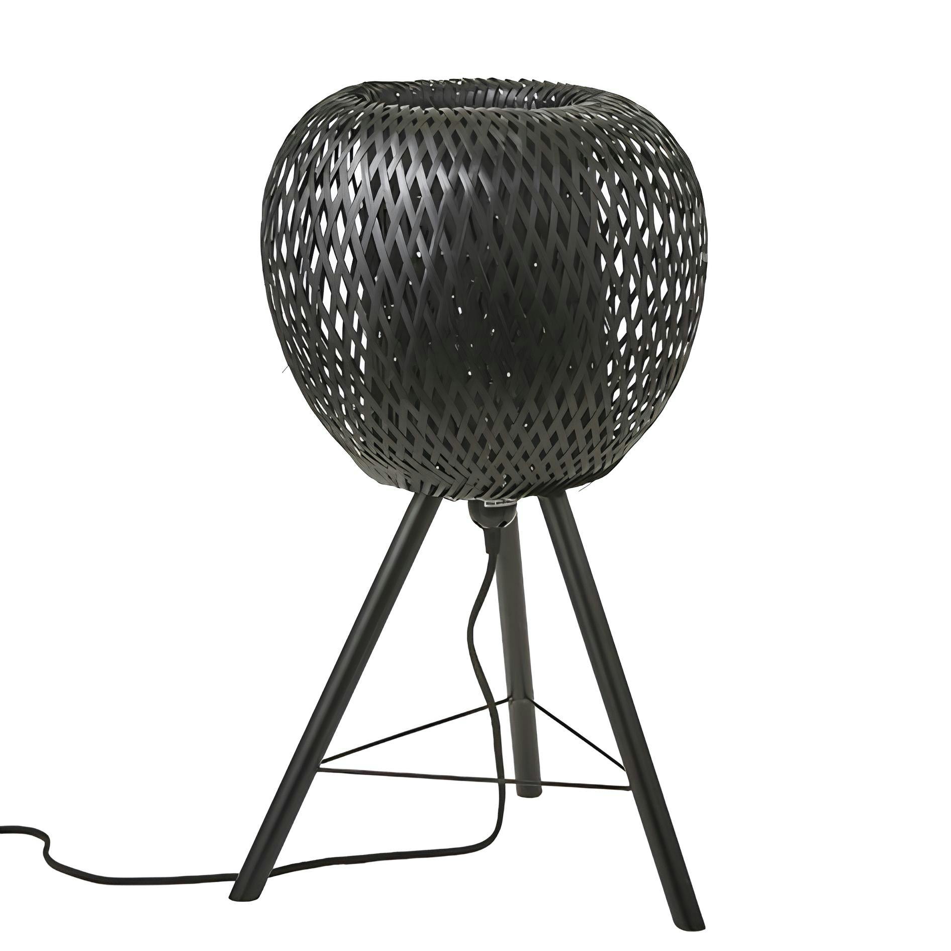 Lampe forme Pomme en bambou ajouré noir et pieds métal D33xH59cm
