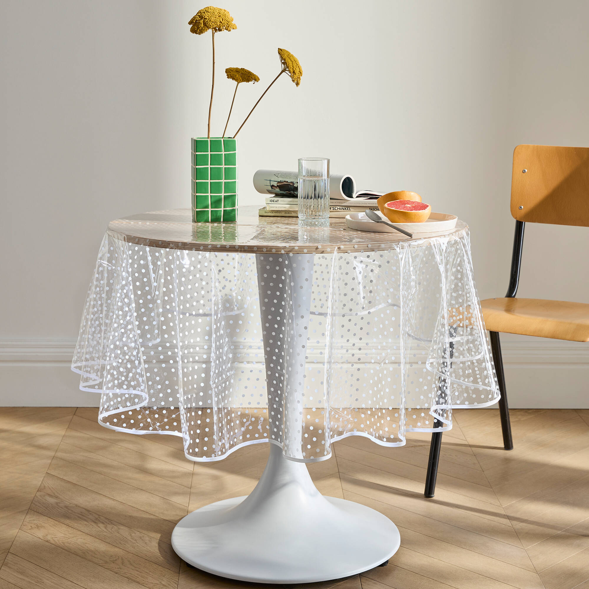 Nappe toile cirée translucide imprimé pois blanc