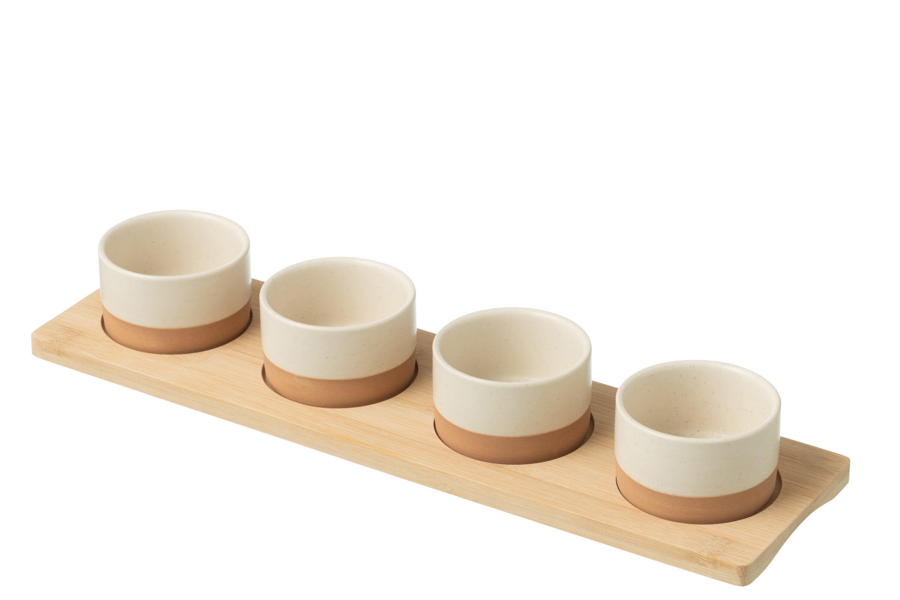 J-Line tapasplank 4 kommen   bambouschaal In Doos - keramiek/hout - wit/naturel