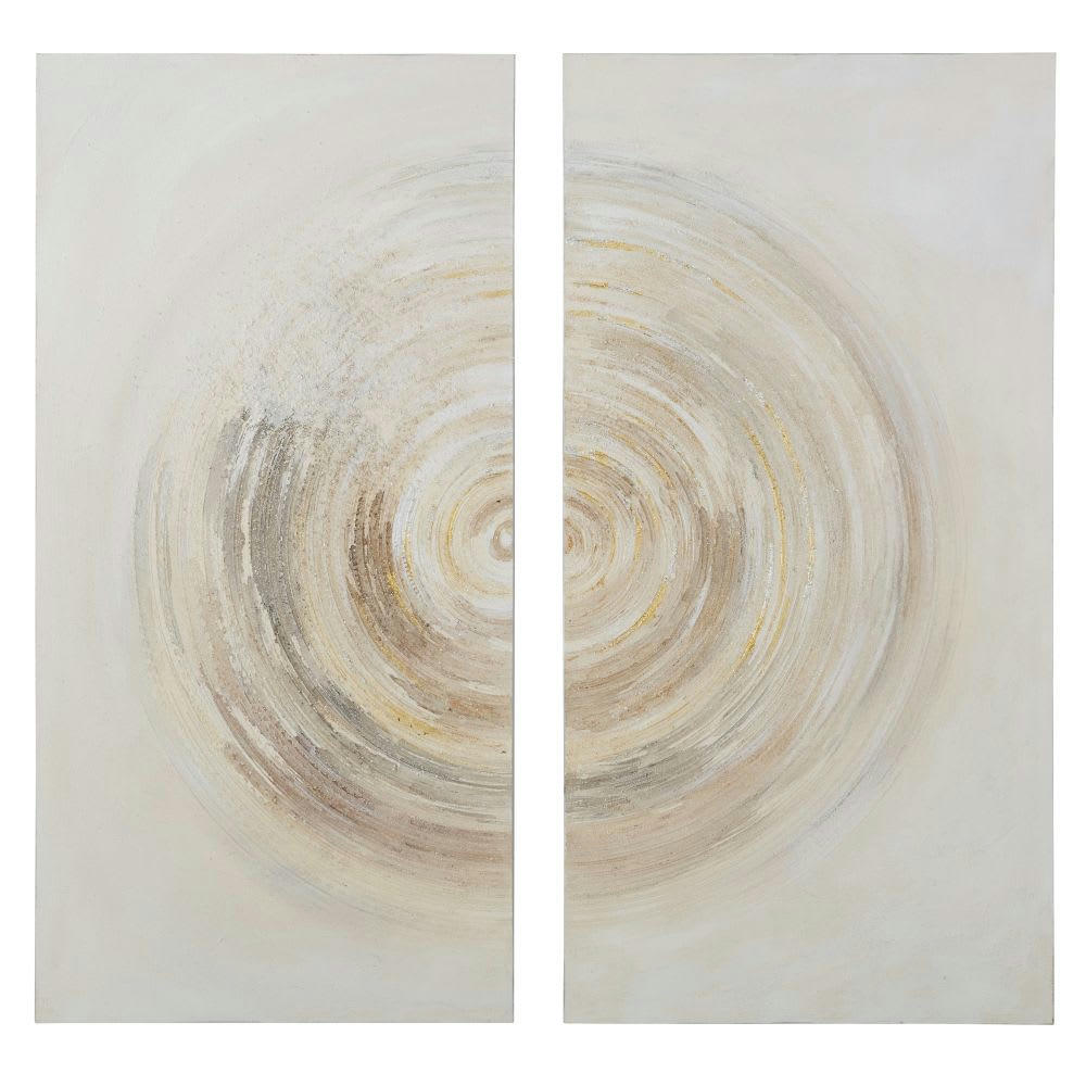 MIA - Diptyque peint blanc, gris et beige 120x120