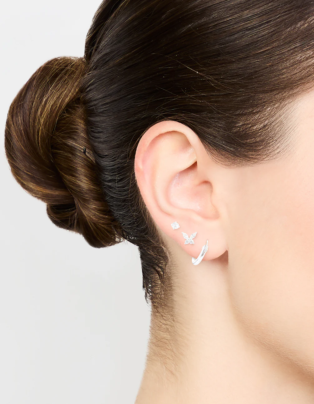 Sterling Silver Cubic Zirconia Butterfly Stud & Hoop Earrings 3-Pack