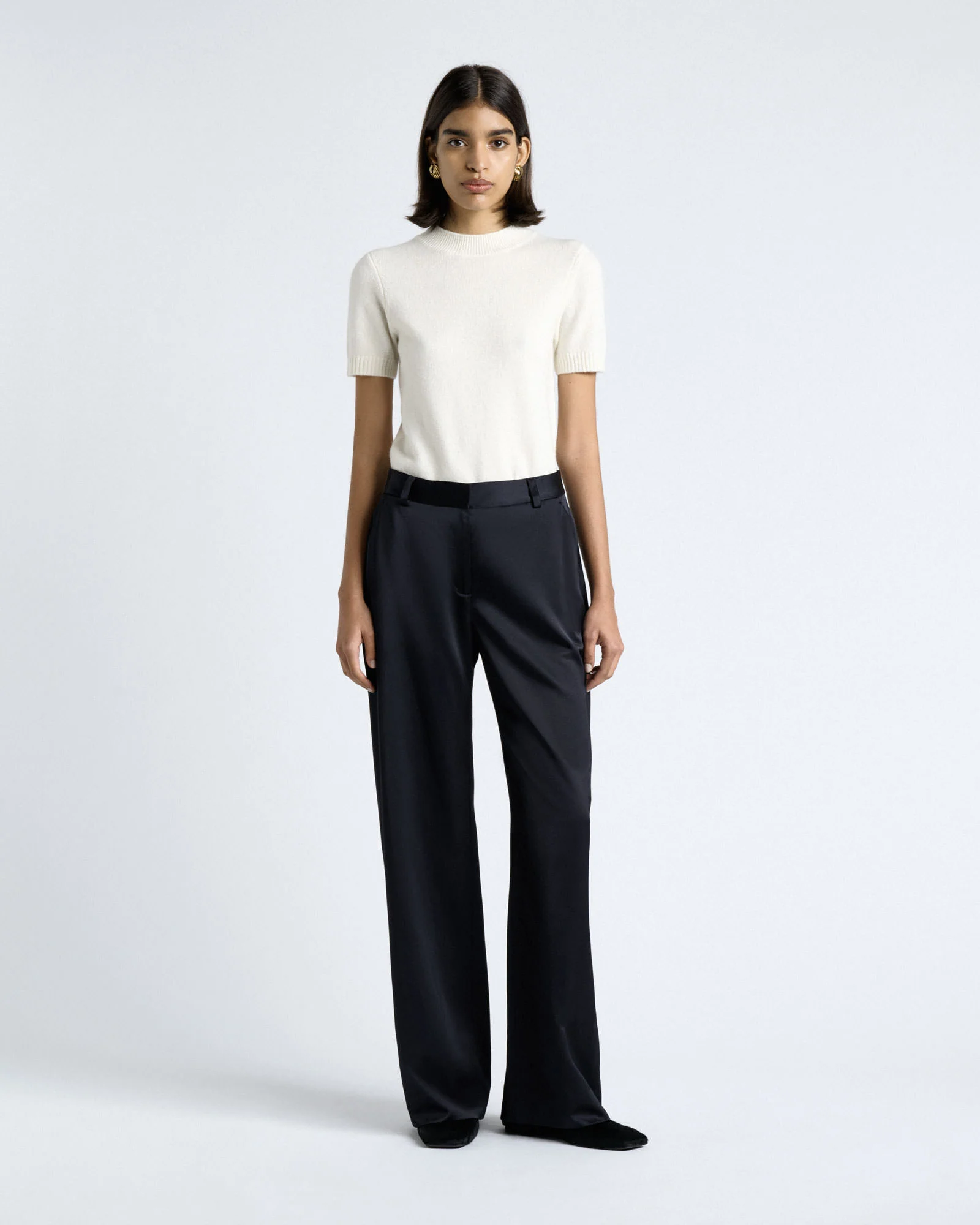 Dark Ink Matte Satin Viscose Wide Leg Pant