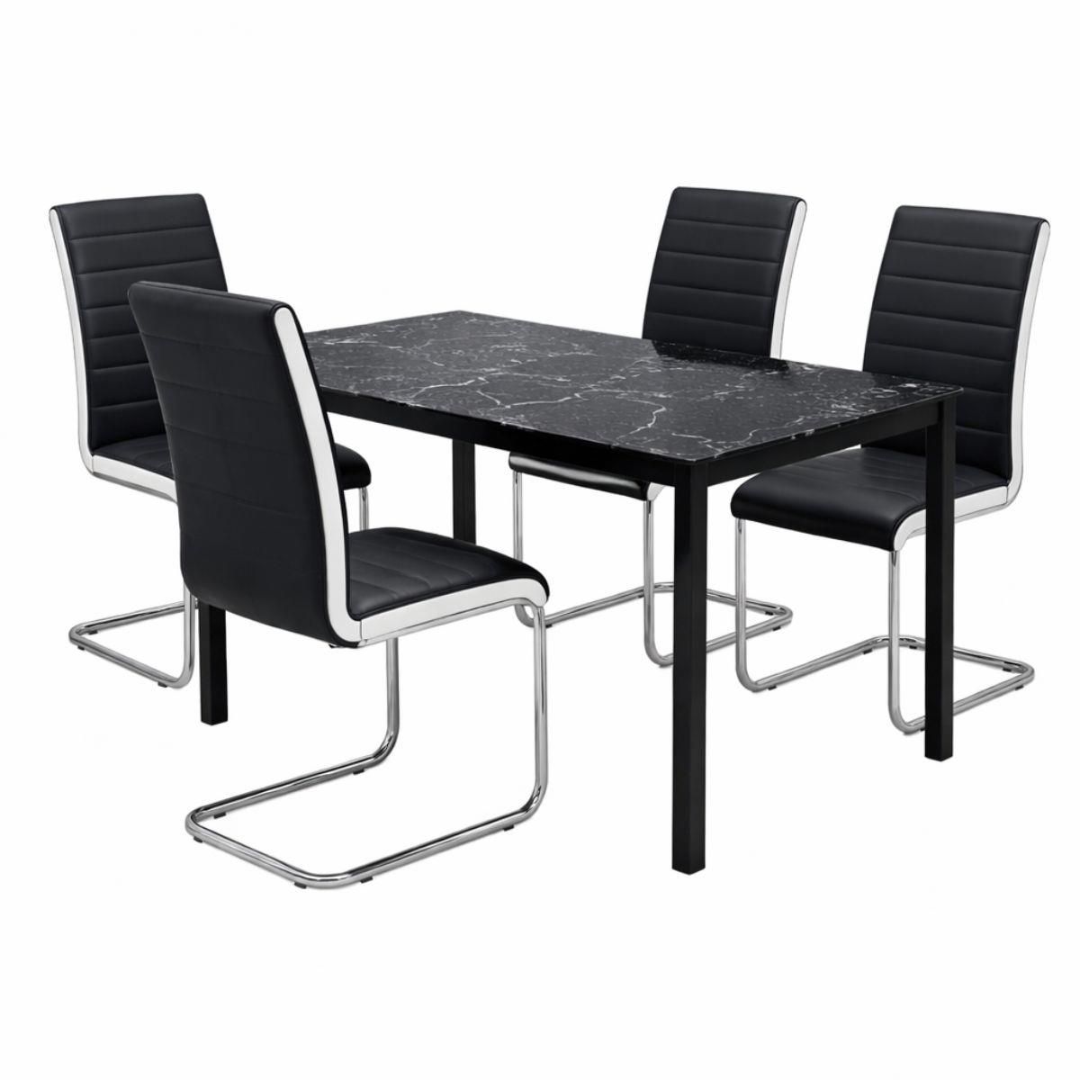 KOSY KOALA Black Marble Effect Dining with 4 Black Faux Leather Chairs