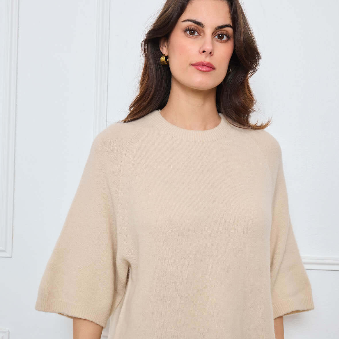COL ROND AVEC MANCHES 3/4 LOUIE BEIGE