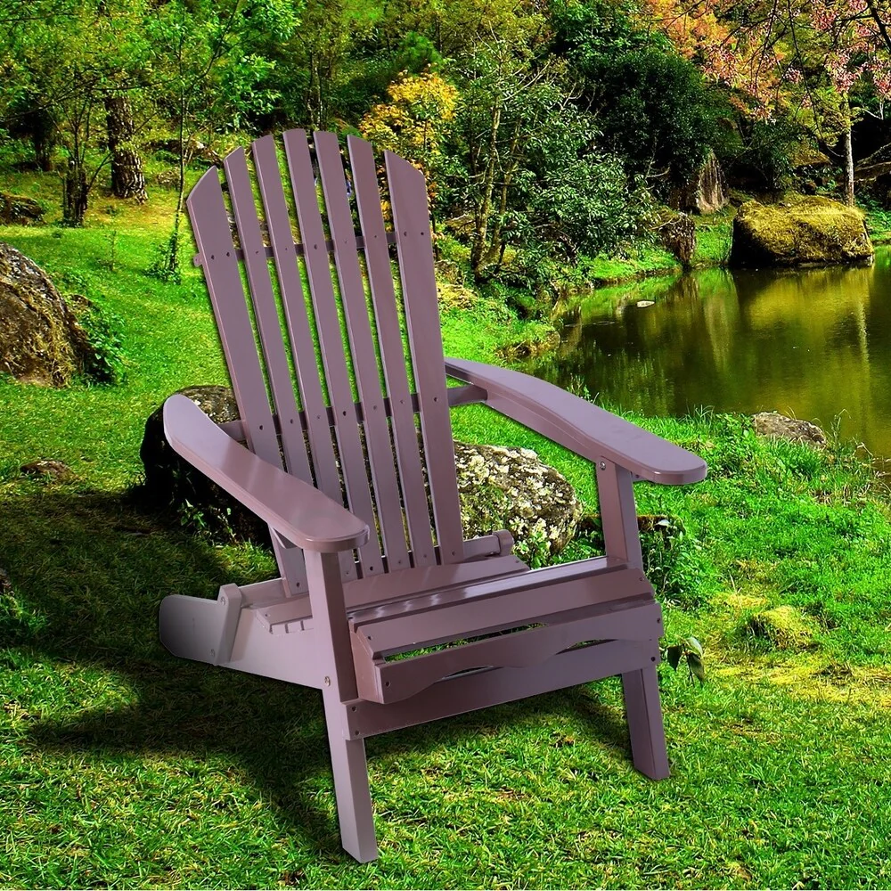 Foldable Adirondack Outdoor Wooden Patio Garden Lounge Chair Brown