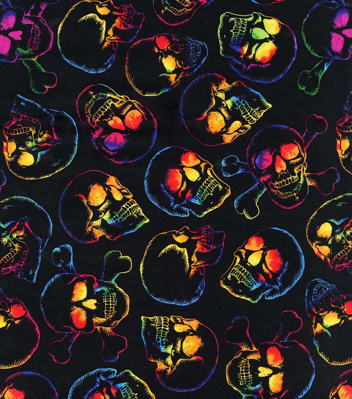 Black Tie Dye Skulls Novelty Cotton Fabric