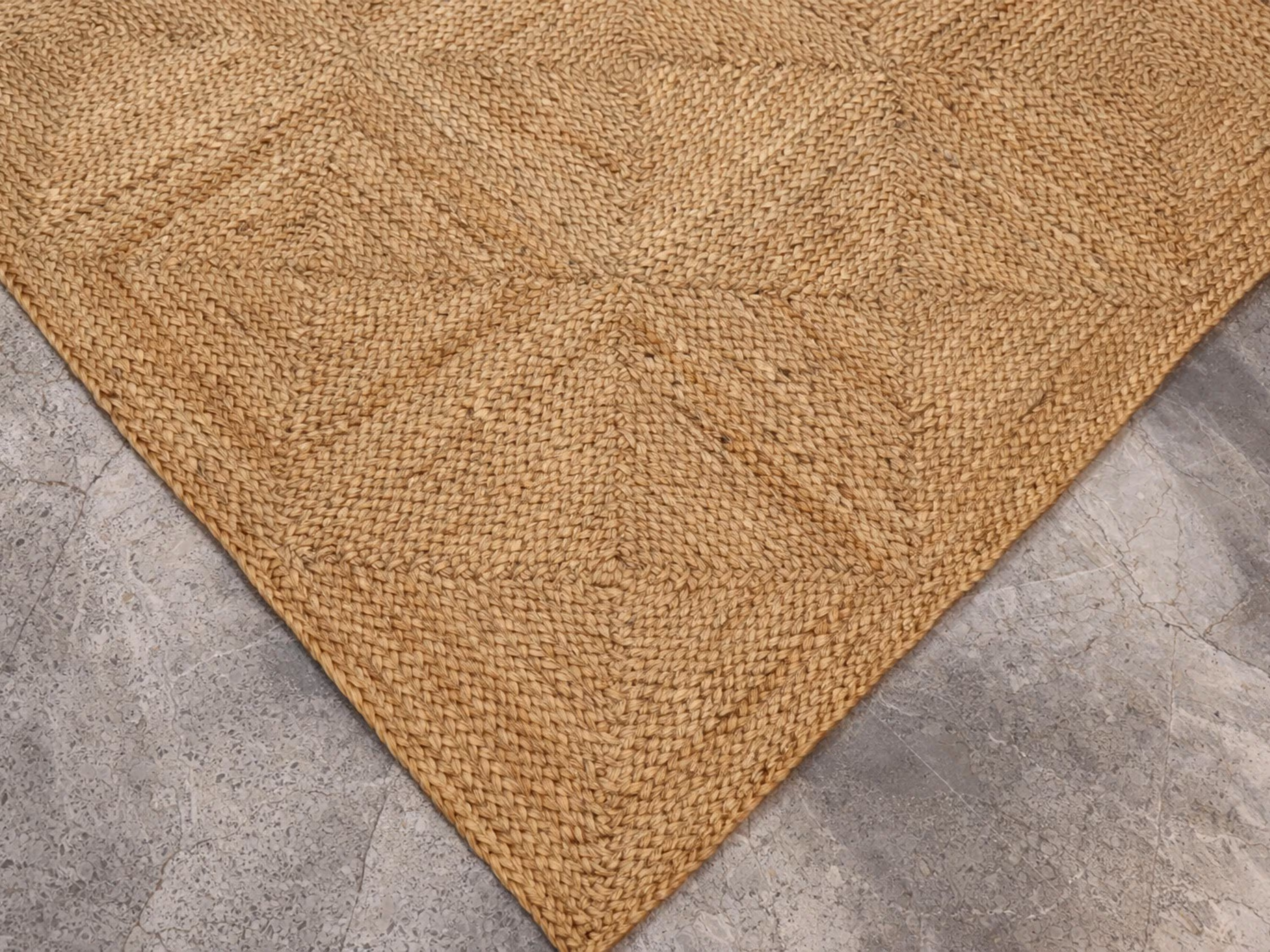 Hand Braided Geometric Rectangular jute rug Bohemian jute 7 x 12 ft carpets for kitchen, Custom size Modern Natural Jute rugs for home decor