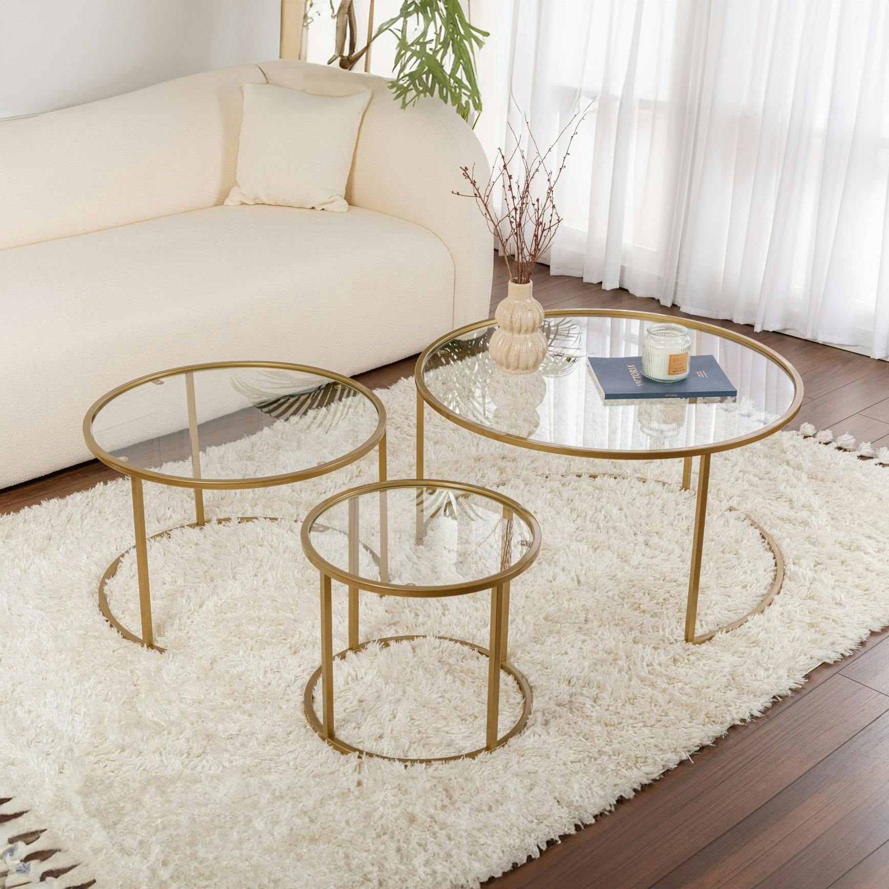 Table gigogne en verre - cadre doré (lot de 3) ⌀80 cm TULUM