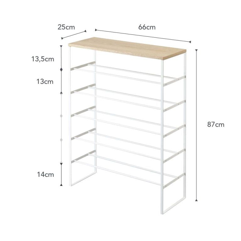 Yamazaki Schoenenrek met Houten Bovenblad - 6 niveaus - Tower - Wit