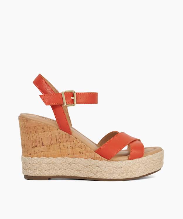 Kindest Orange - Cork And Woven Wedge Sandals