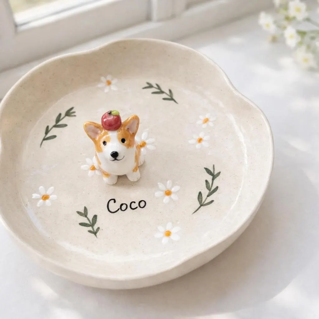 Custom 3D Sculpted Dog Figurine Ring Dish, Handpainted Ceramic Jewelry Tray