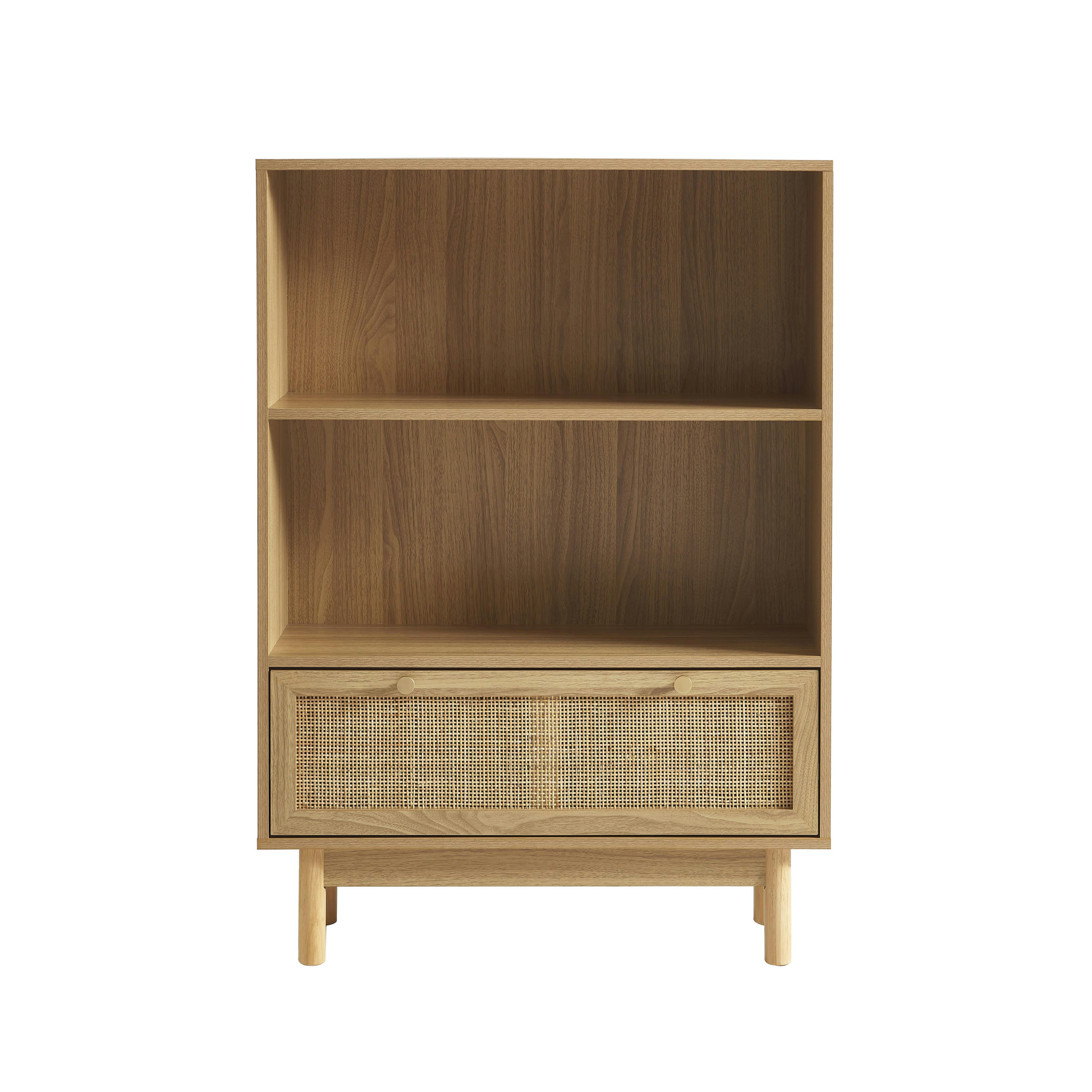 HELENA - Bibliothèque  effet chêne et cannage rotin 80cm